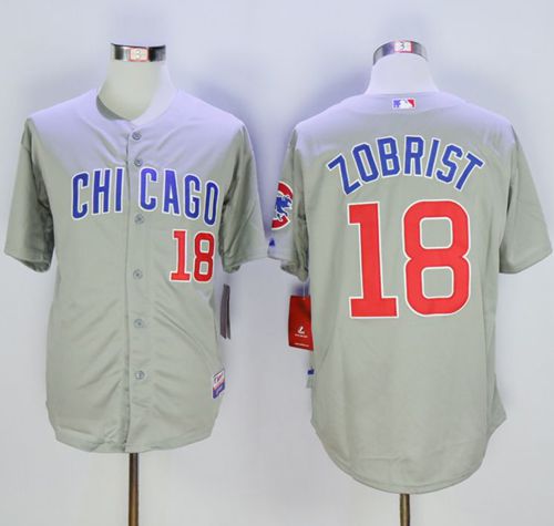 Cubs #18 Ben Zobrist Grey Road Cool Base Stitched MLB Jersey - Click Image to Close